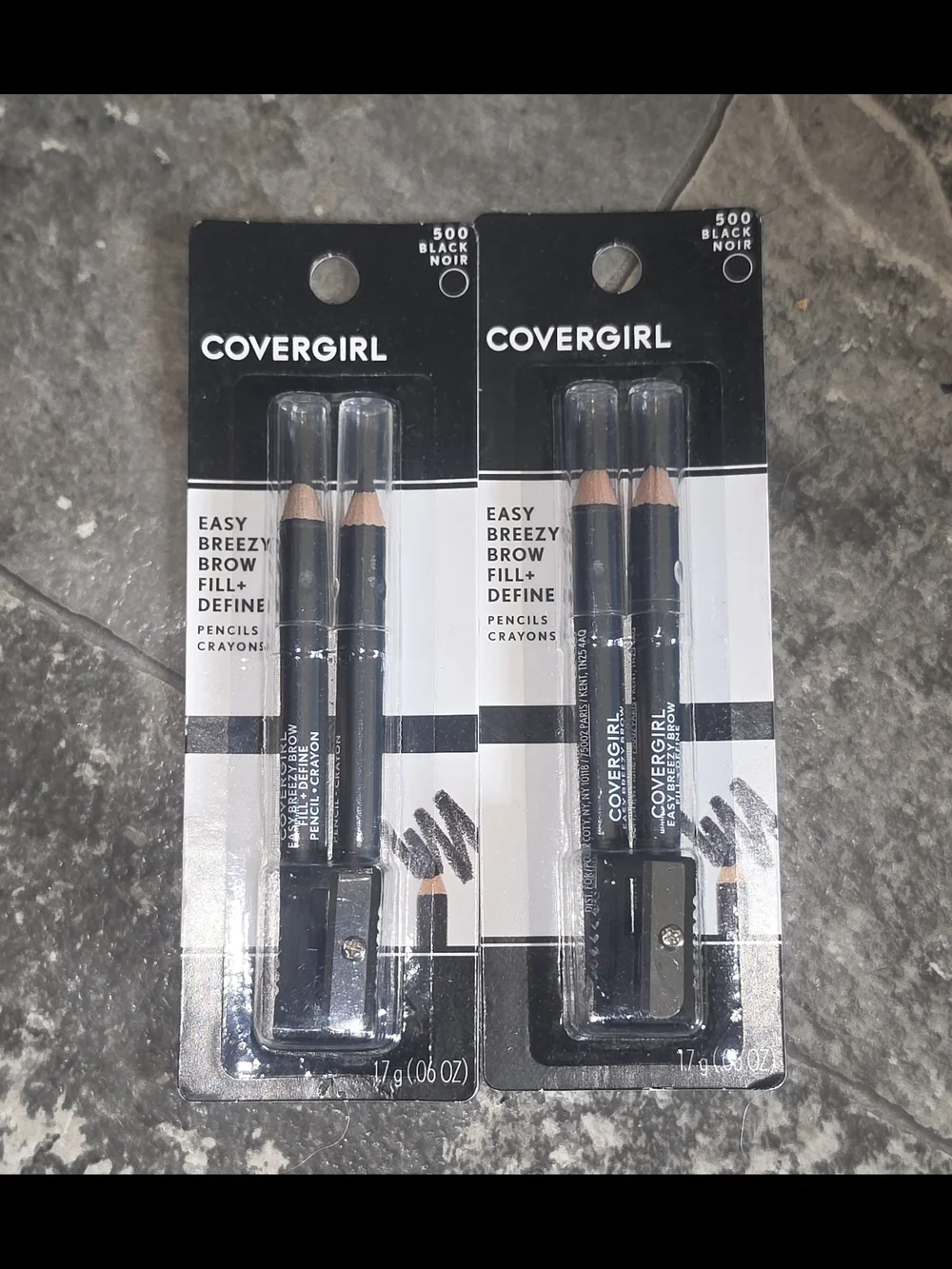 2 x CoverGirl Easy Breezy Brow Fill + Define Pencil Duo - Black (500) BNIB
